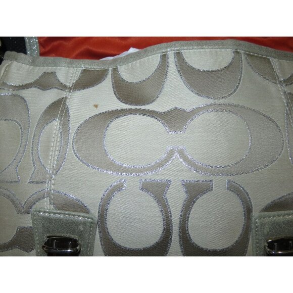 Coach Poppy Signature C Metallic Sateen & Leather Messenger Flap Satchel  #18352 - Picture 10 of 15